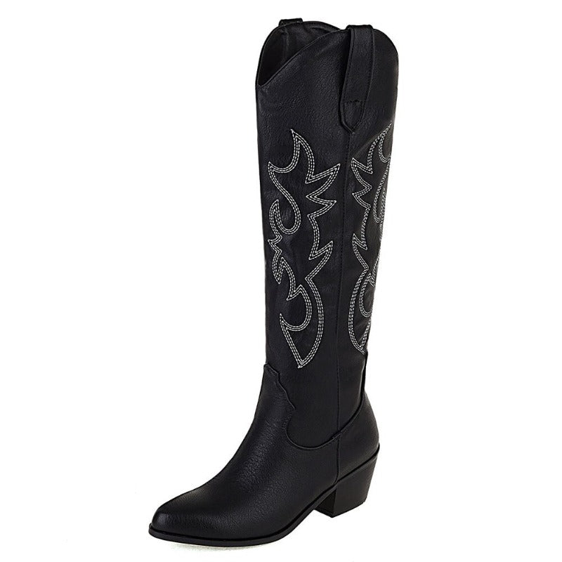 Embroidery Knee High Cowboy Boots