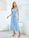Ruffle Lace Sleeveless Solid Color Jumpsuit