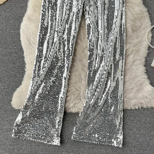 Sequinned Elastic Waist Pants