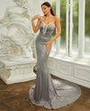 Strapless Grey Sequin Mermaid Floor Length Elegant Gown
