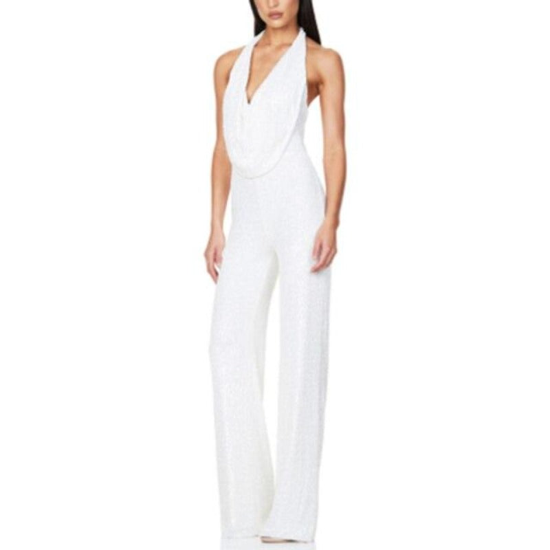 Sequinned Swing Collar Sleeveless Jumpsuit - http://chicboutique.com.au