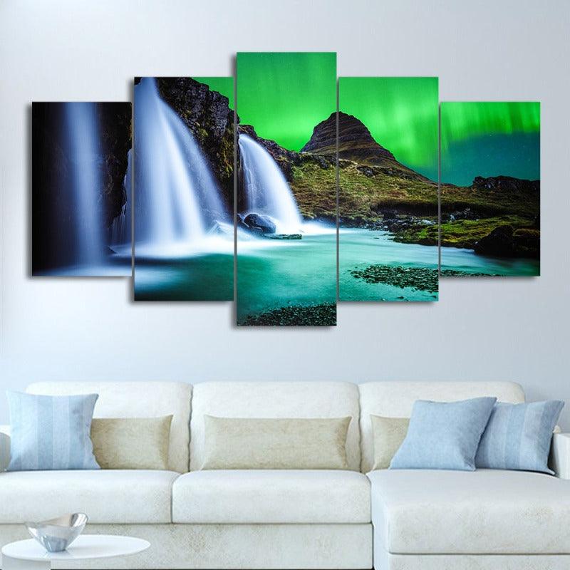 HD Printed 5 Piece Canvas Aurora Waterfalls Wall Art | http://chicboutique.com.au