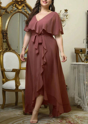 Plus Size Chiffon V Neck Long Evening Dress