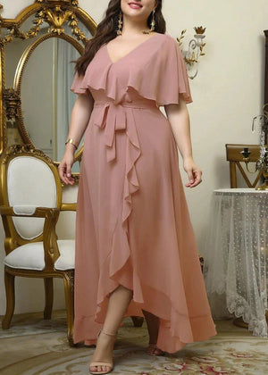 Plus Size Chiffon V Neck Long Evening Dress