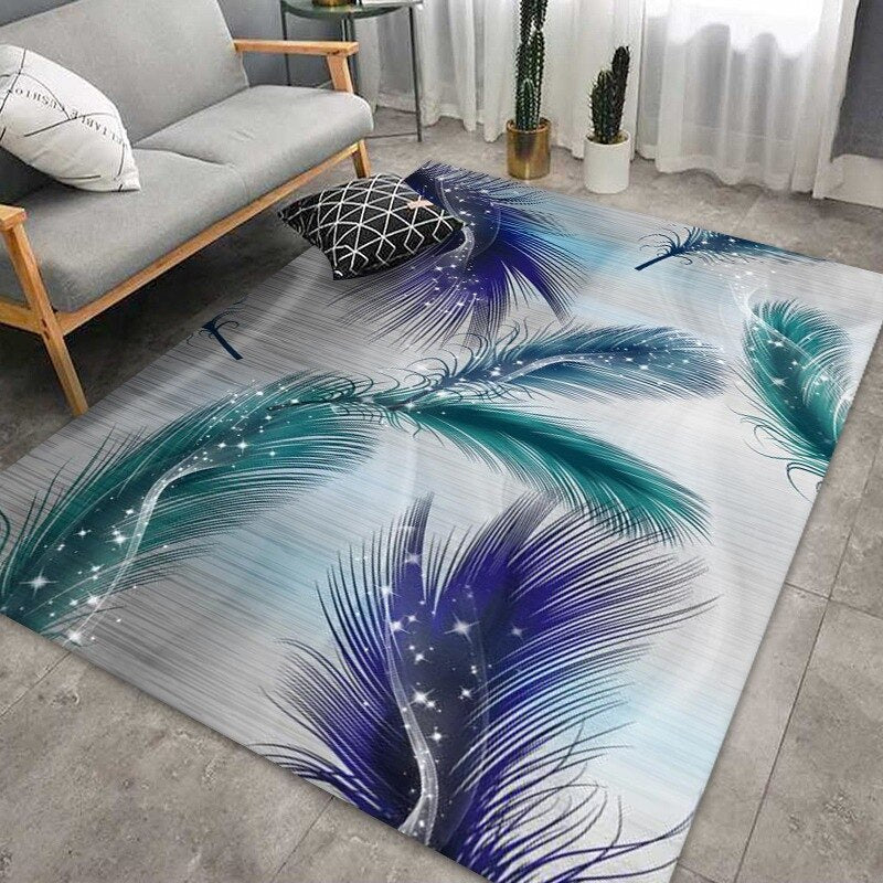 Feather Print Rectangle Area Rug in Assorted Sizes