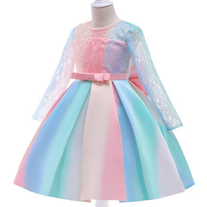 Long Sleeve Colourful Girls Party Dress