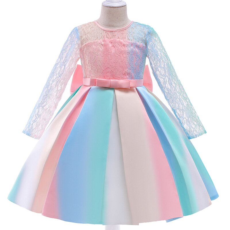 Long Sleeve Colourful Girls Party Dress