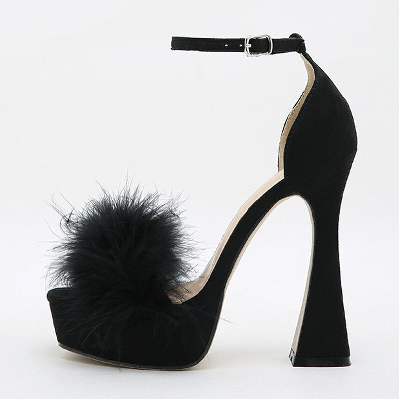 Feather Platform Buckle Strap Elegant Sandals