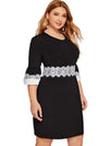 Plus Size 3/4 Sleeve Lace Panel Sheath Dress