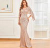 Cape Sleeve Sequins Mermaid Evening Dress