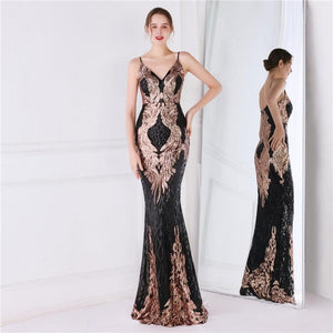 V Neck Sequin Maxi Evening Dress - http://chicboutique.com.au