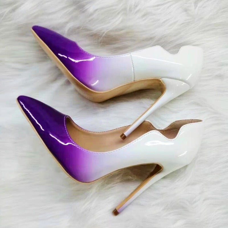 White / Purple Gradient Pointy Toe Stiletto Pumps