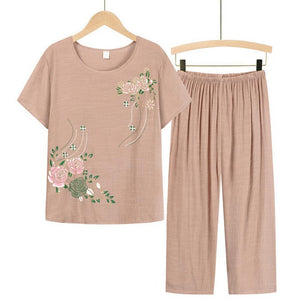 Floral Print T-shirt and Loose Pants Two Piece Set - http://chicboutique.com.au