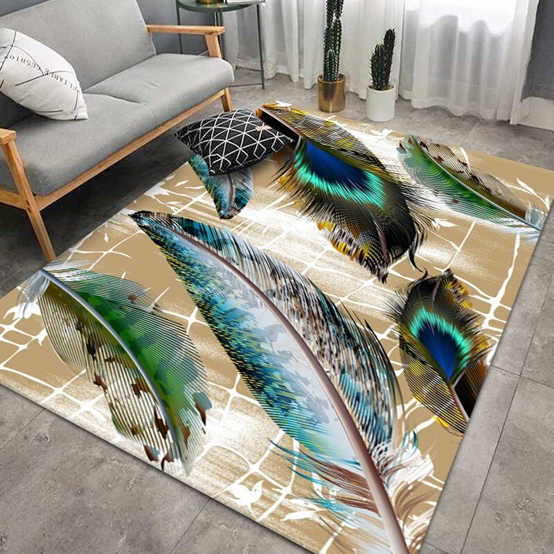 Feather Print Rectangle Area Rug in Assorted Sizes