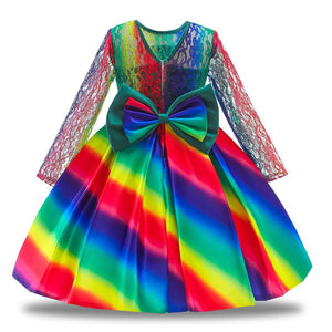 Long Sleeve Colourful Girls Party Dress