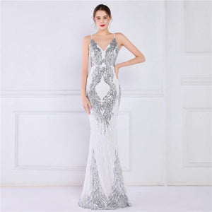 V Neck Sequin Maxi Evening Dress - http://chicboutique.com.au