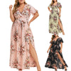 Plus Size Boho Flower Print Short Sleeve Ruffle Dress