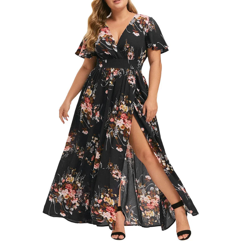 Plus Size Casual Boho Print Short Sleeve Dress