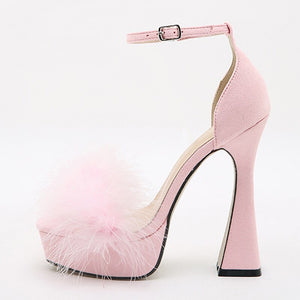 Feather Platform Buckle Strap Elegant Sandals