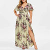 Plus Size Boho Flower Print Short Sleeve Ruffle Dress