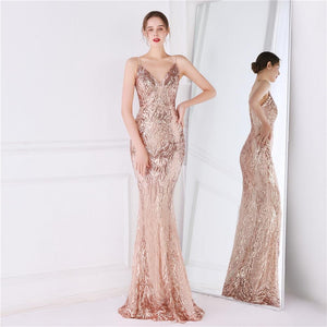 V Neck Sequin Maxi Evening Dress - http://chicboutique.com.au