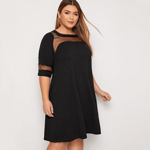 Plus Size Half Sleeve Mesh Panel Dress