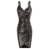 Sequin Ruched Cocktail Spaghetti Straps V-Neck Dress