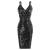 Sequin Ruched Cocktail Spaghetti Straps V-Neck Dress