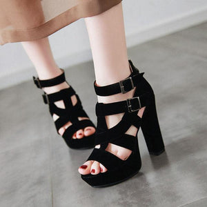 Cross Tied Platform Square Heel Sandals - http://chicboutique.com.au