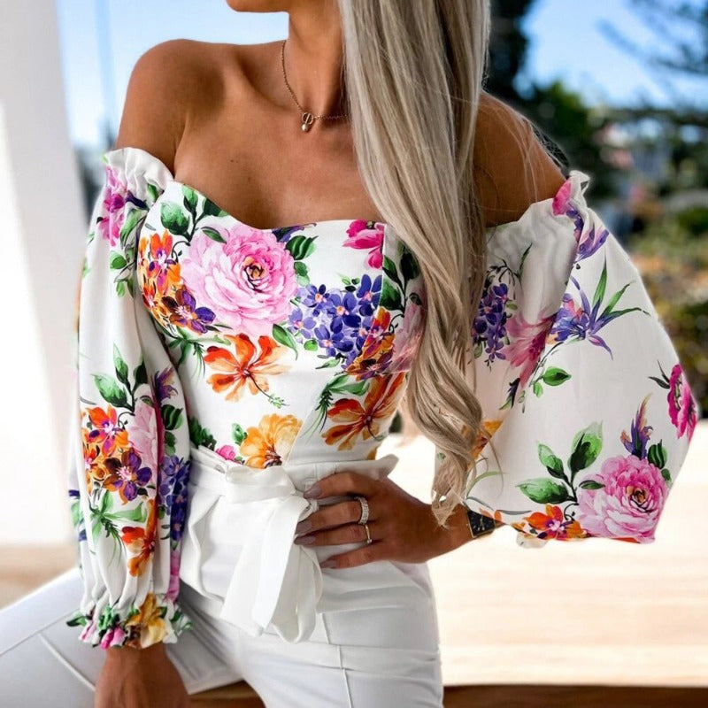 Off The Shoulder Floral Print Blouse