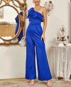 One Shoulder Blue Slim Jumpsuit