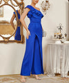 One Shoulder Blue Slim Jumpsuit