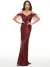 Sequin Maxi Tassel Sleeves Evening Dress