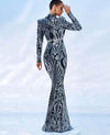 Round Neck Cutout Geometry Long Sleeved Sequin Evening Dress