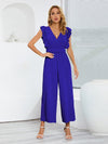 High Waist Sleeveless Ruffled V Neck Pleated Jumpsuit