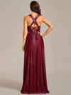 Pleated A-line Burgundy Evening Dress