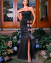Strapless Black Side Bows Evening Dress