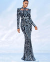 Round Neck Cutout Geometry Long Sleeved Sequin Evening Dress