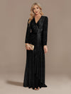 Luxury Long Sleeve V-Neck Sequinned Evening Dress