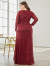 Luxury Long Sleeve V-Neck Sequinned Evening Dress