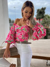 Off The Shoulder Floral Print Blouse