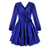 Womens Shiny Metallic  Party Dresses Wrapped V Neck Long Sleeve Tiered Hem Mini Dress for Banquet Evening Prom Gown - http://chicboutique.com.au