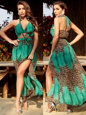 Vintage Leopard Print Backless Halter Maxi Dress - http://chicboutique.com.au