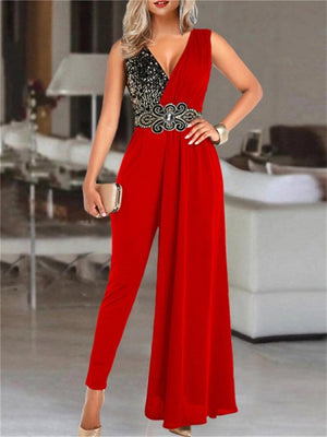 Sequin V-Neck Sleeveless Jumpsuit - http://chicboutique.com.au