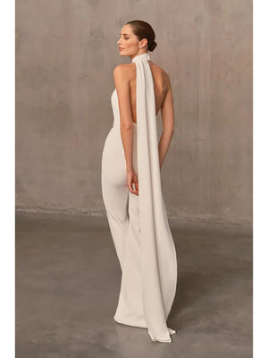 Sexy Halter Neck Long Draped Sleeveless Slim Fit Wide Leg Jumpsuit