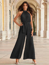 Halter Sleeveless Pleated Wide Leg Jumpsuit