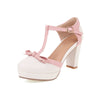 T strap Round Toe Platform Pumps With Bow