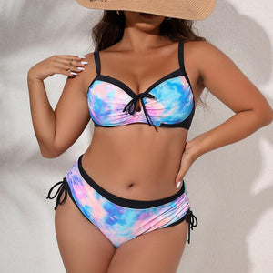 Plus Size Colourful Print Lace Up Swimwear - http://chicboutique.com.au