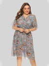 Plus Size Floral Print Short Sleeve V Neck Fashion Dress