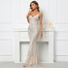 Silver Sequin Maxi V Neck Evening Dress